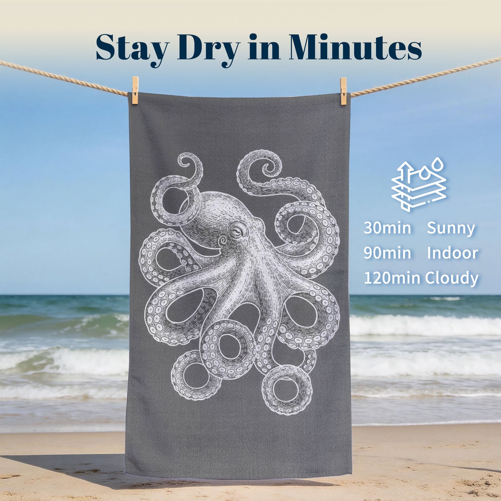 Vintage Nautical Beach Towel Etched Art Quick Dry Microfiber Summer Gift