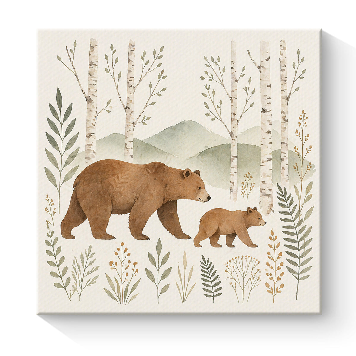 Watercolor Woodland Animal Framed Canvas Wall Art Nursery Decor Gift