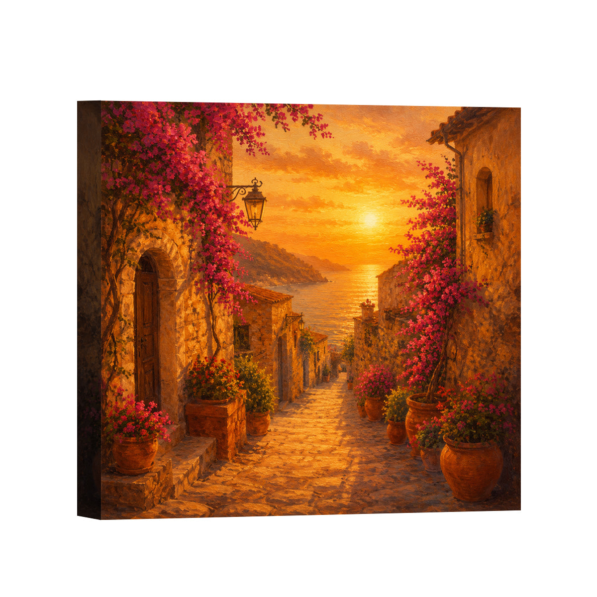 Mediterranean Sunset Canvas Art Collection Rustic Framed Home Decor Gift Series 1