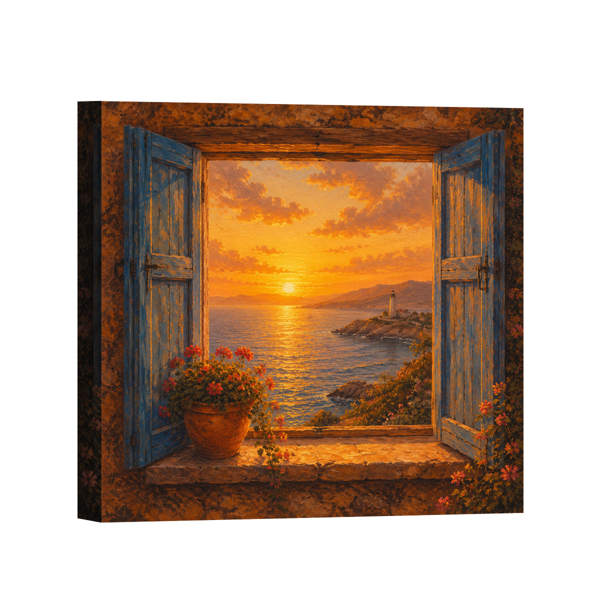 Mediterranean Sunset Canvas Art Collection Rustic Framed Home Decor Gift Series 1
