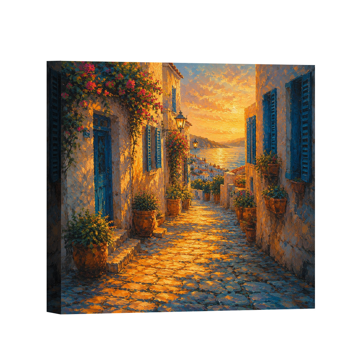 Mediterranean Sunset Canvas Art Collection Rustic Framed Home Decor Gift Series 1