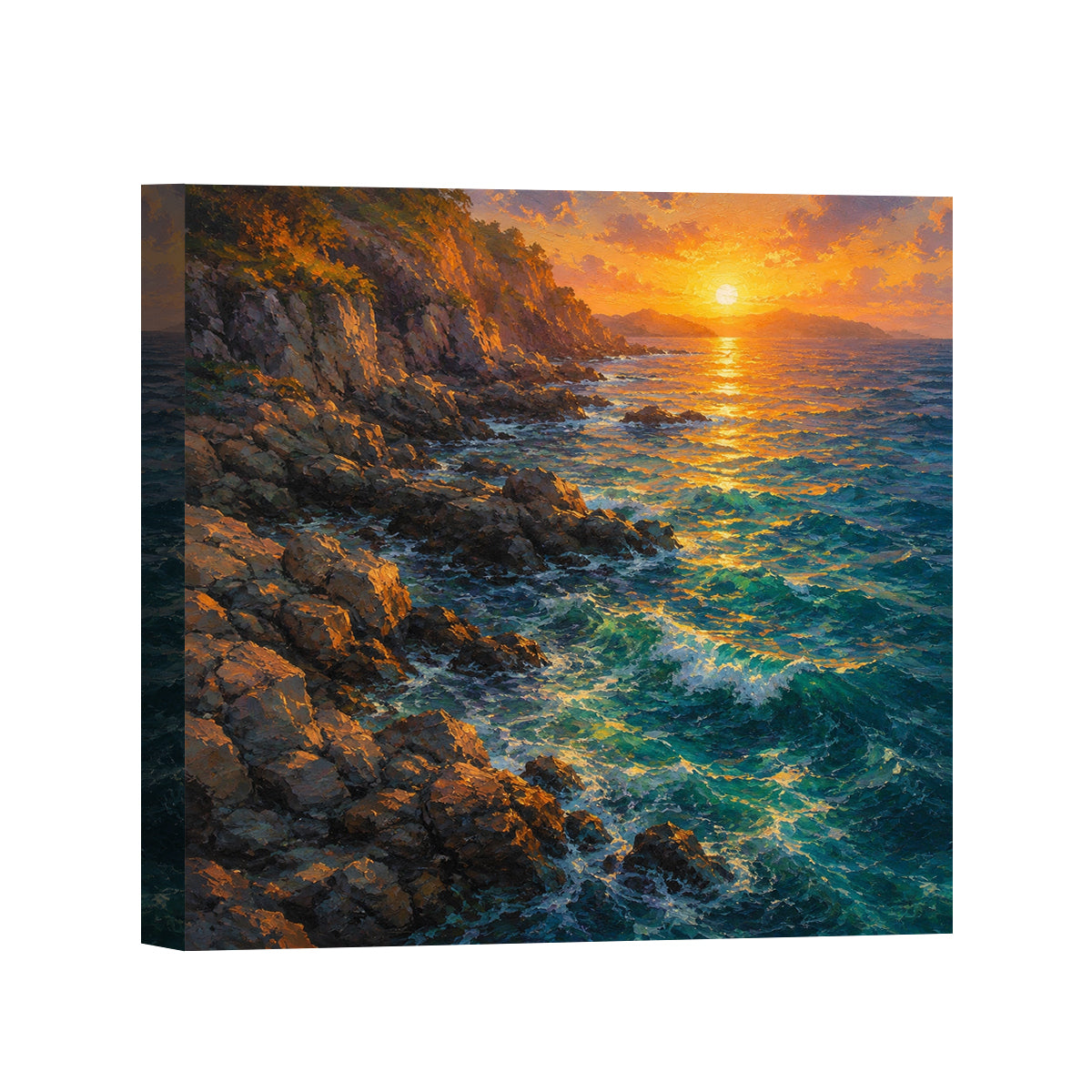 Mediterranean Sunset Canvas Art Collection Rustic Framed Home Decor Gift Series 1
