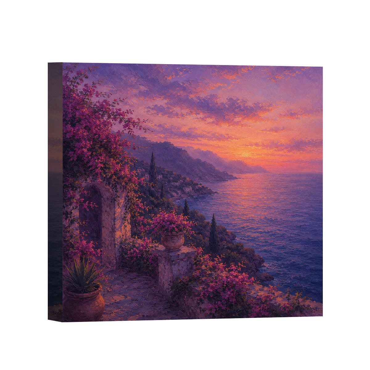 Mediterranean Sunset Canvas Art Collection Rustic Framed Home Decor Gift Series 1