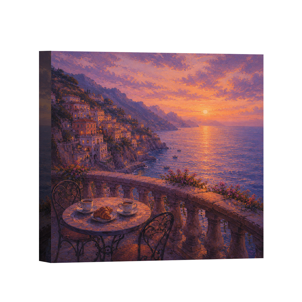 Mediterranean Sunset Canvas Art Collection Rustic Framed Home Decor Gift Series 1