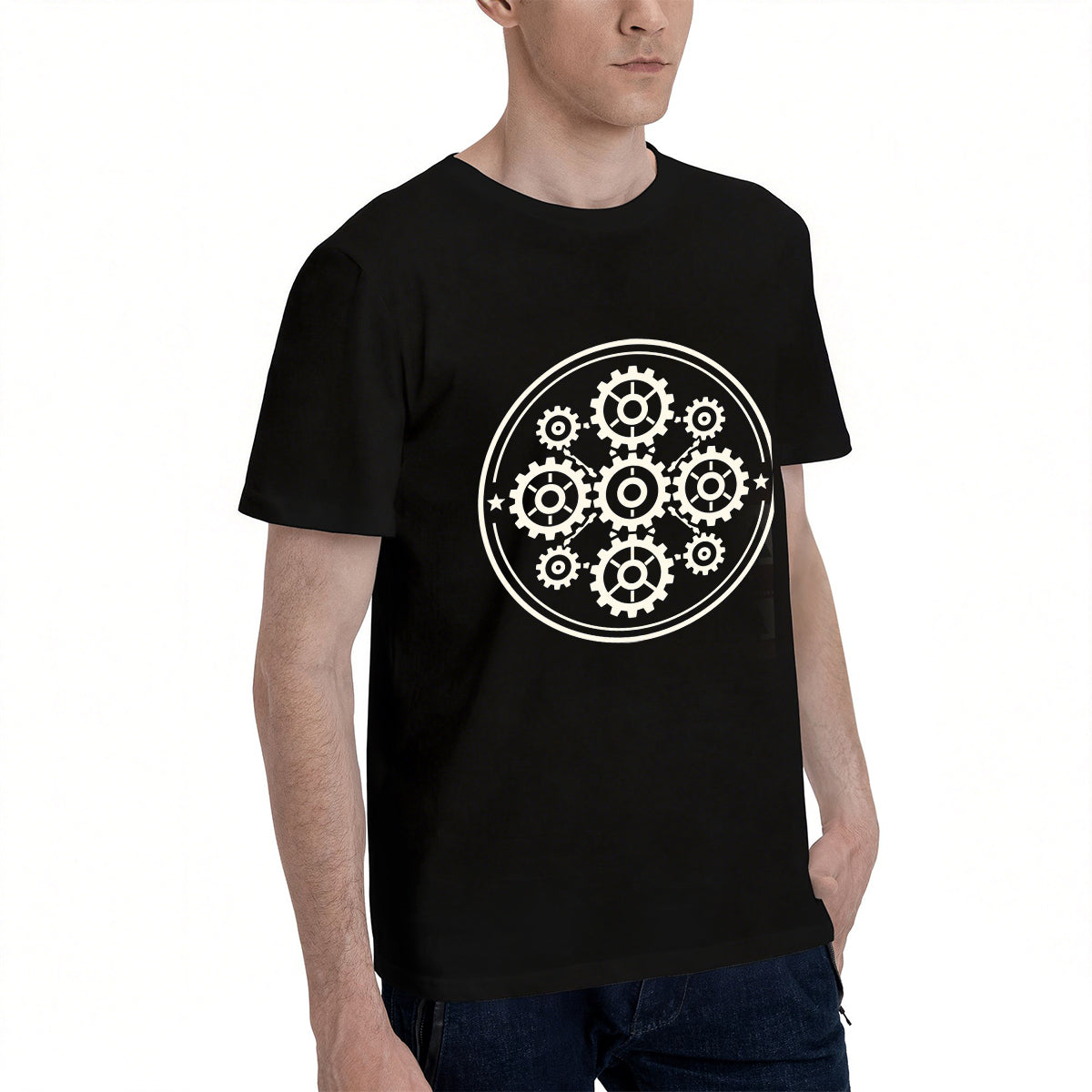 Men's Cotton Steampunk Gear Graphic Crew Neck T-Shirt for Casual Industrial Streetwear