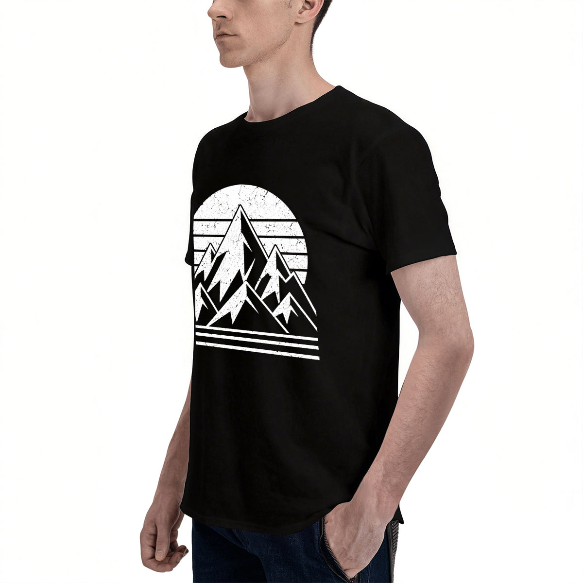 Men's Cotton Retro Mountain Sun Graphic T-Shirt Casual Outdoor Adventure Short Sleeve Tee