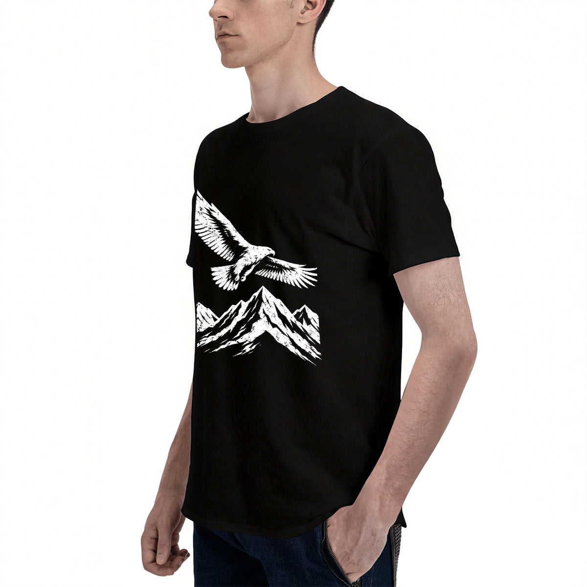 Men's Cotton Compass Rose and Ocean Waves Graphic Tee Casual Round Neck Summer T-Shirt