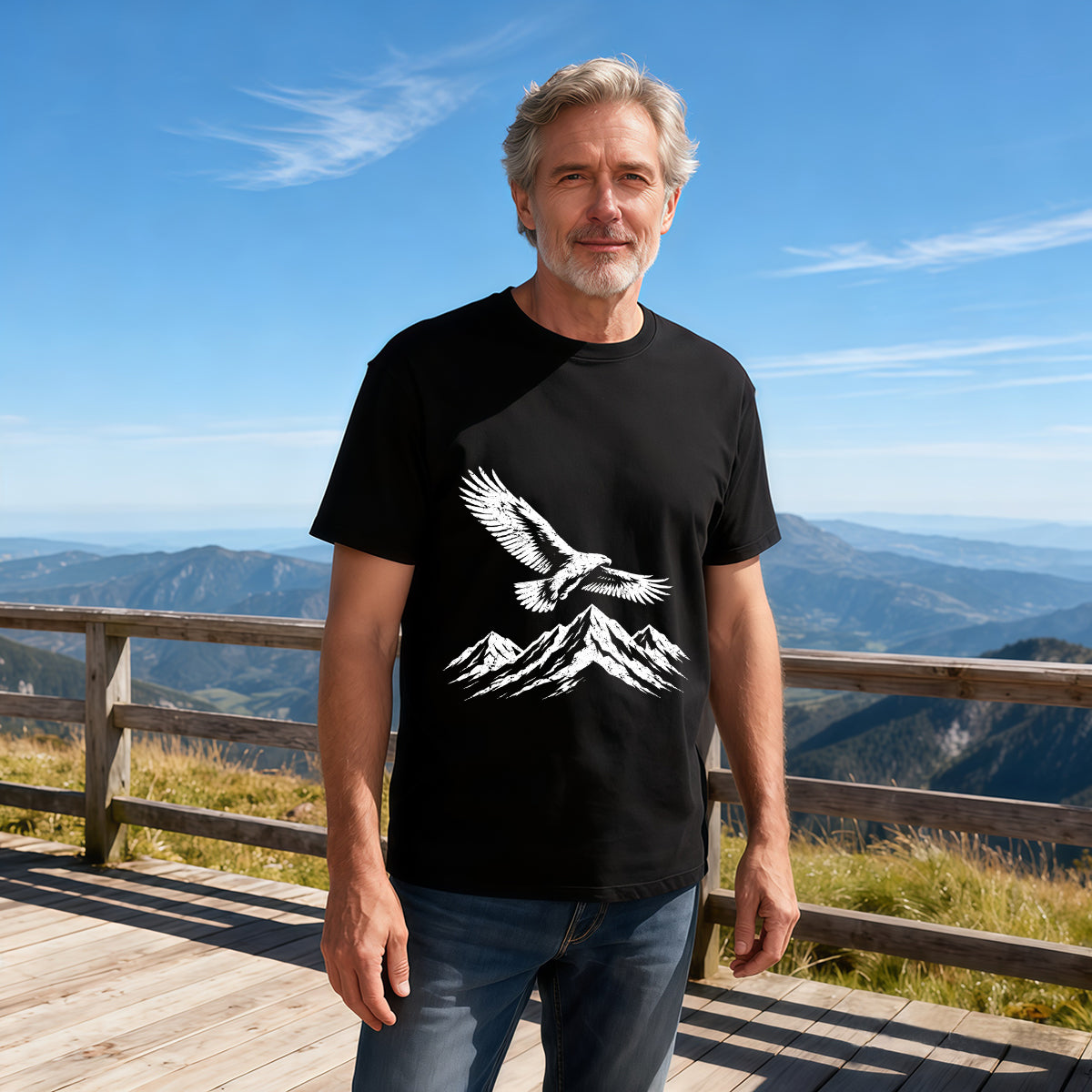 Men's Cotton Compass Rose and Ocean Waves Graphic Tee Casual Round Neck Summer T-Shirt