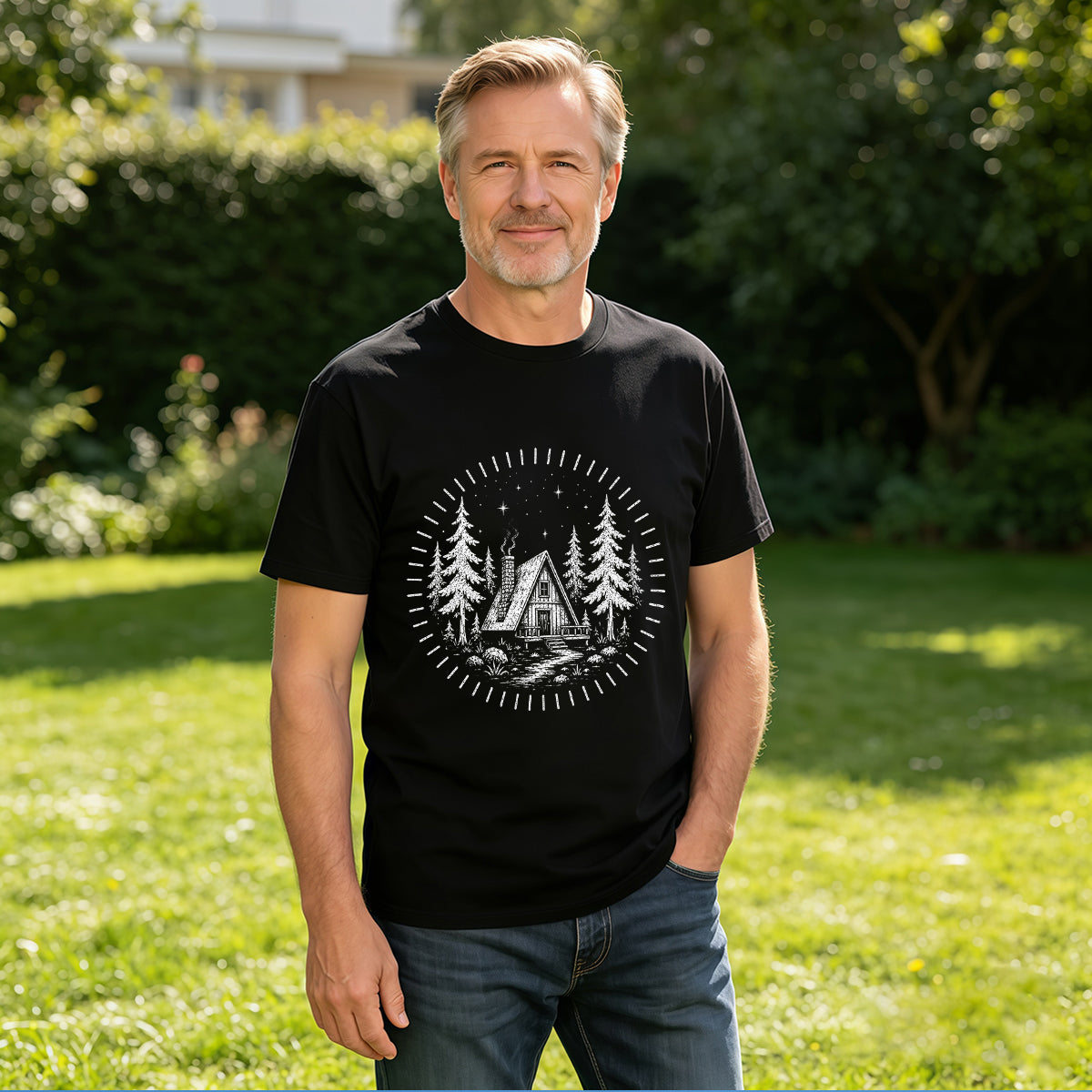 Men's Premium Cotton Compass Mountain Graphic Tee Casual Outdoor Adventure Short Sleeve T-Shirt