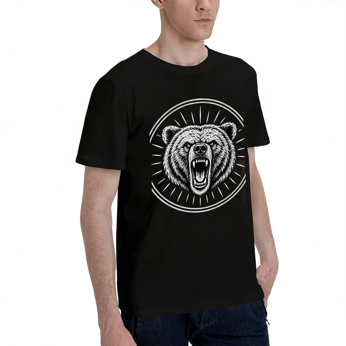 Men's Premium Cotton Compass Mountain Graphic Tee Casual Outdoor Adventure Short Sleeve T-Shirt