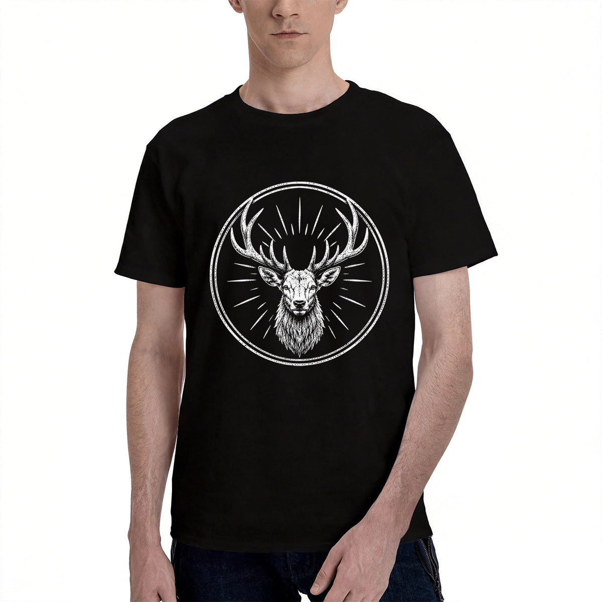 Men's Premium Cotton Howling Wolf Graphic T-Shirt Casual Short Sleeve Outdoor Tee