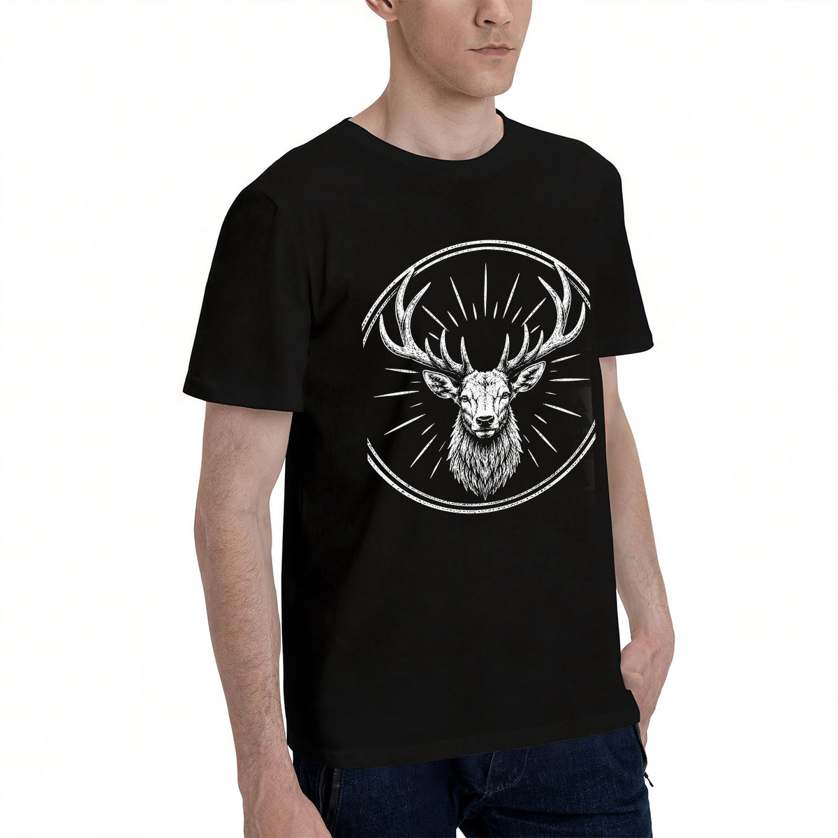 Men's Premium Cotton Howling Wolf Graphic T-Shirt Casual Short Sleeve Outdoor Tee