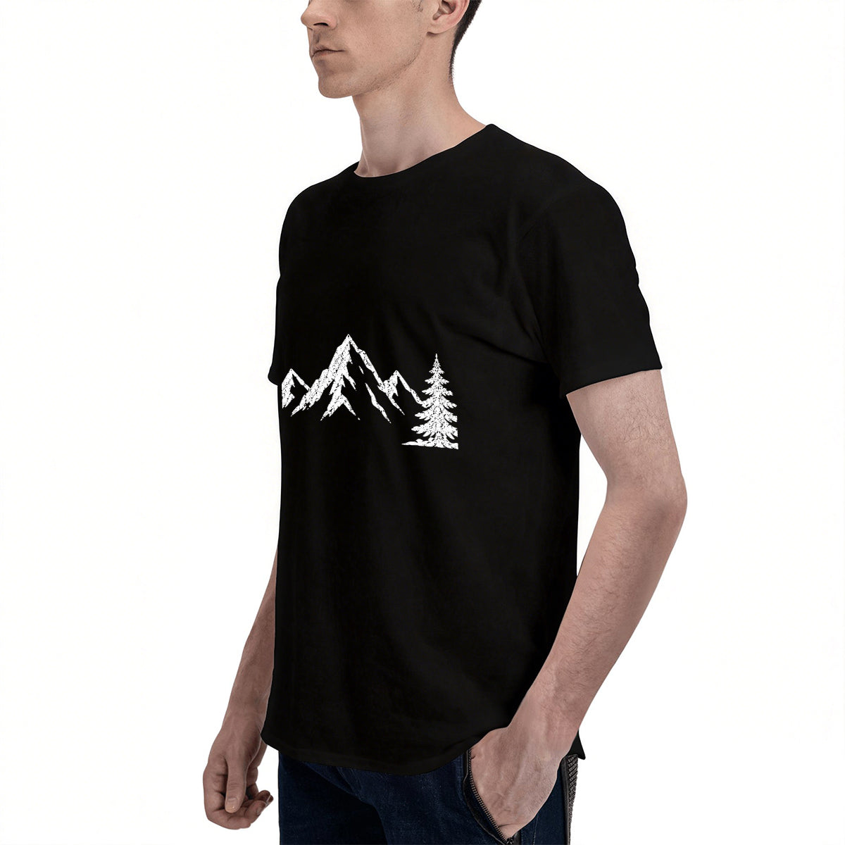 Men's Cotton Fishing Rod Graphic Crew Neck T-Shirt for Outdoor Casual Summer Wear