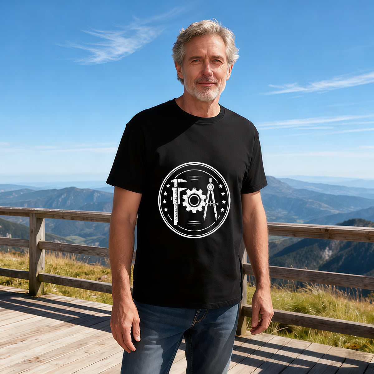 Men's Cotton Engineer Gear Graphic Crew Neck T-Shirt for Industrial Daily Casual Wear