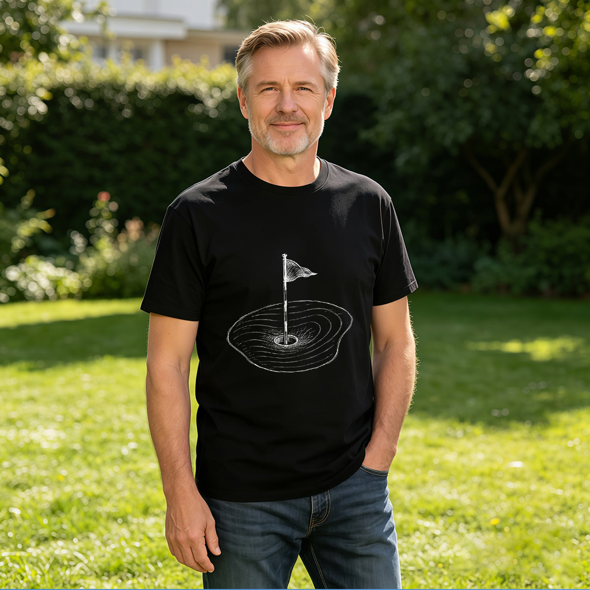 Men's Premium Cotton Minimalist Golf Flag Graphic Crew Neck T-Shirt for Casual Sportswear