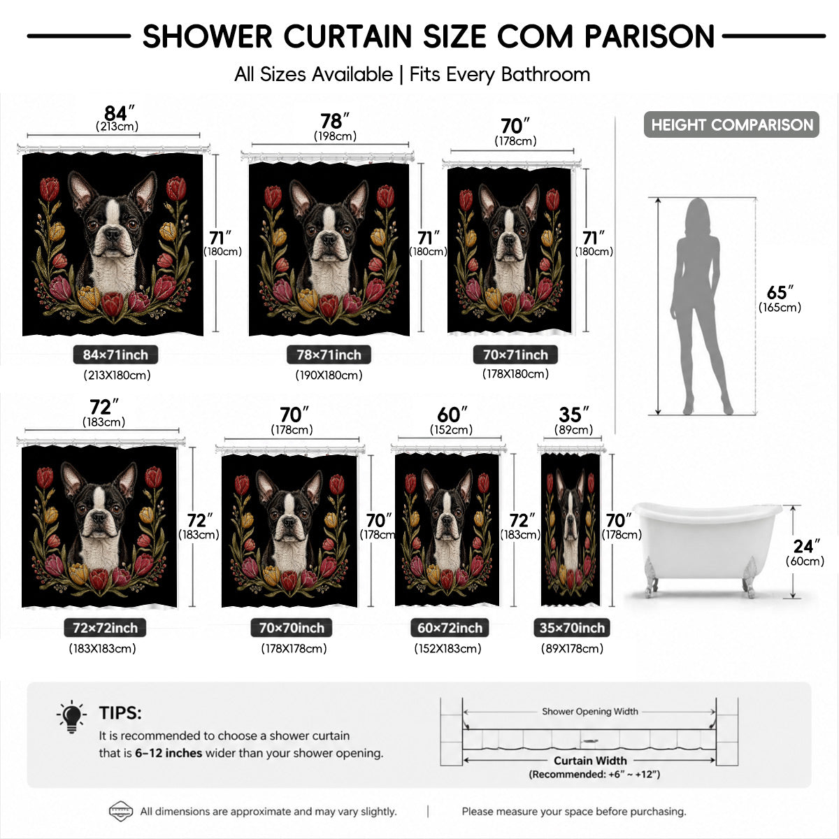 Floral Dog Cat Shower Curtain Vintage Embroidery Style Waterproof Decor