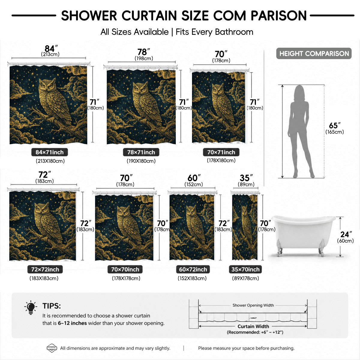 Vintage Celestial Shower Curtain Gold Black Etched Art Waterproof Bathroom Decor