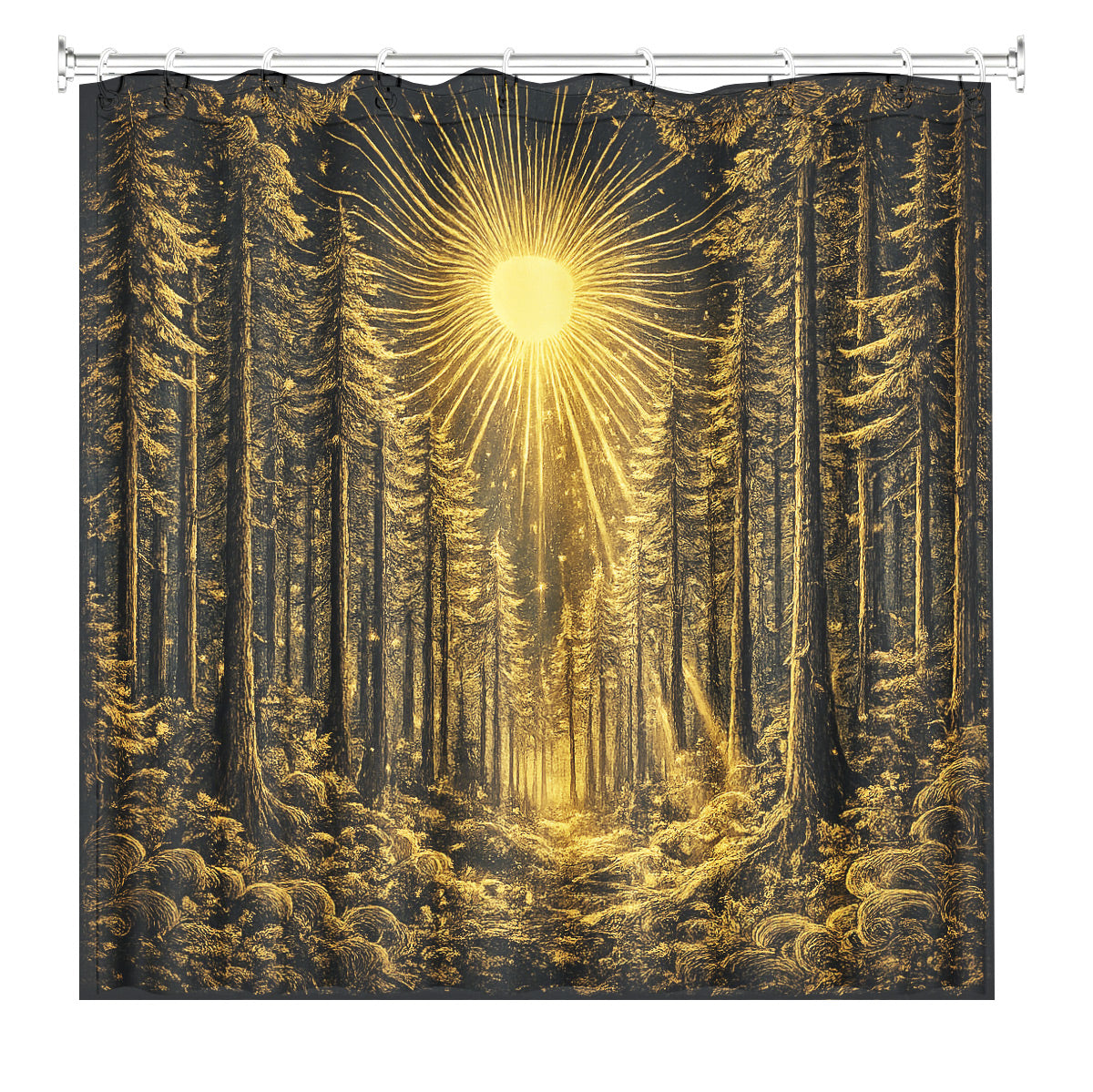 Vintage Celestial Shower Curtain Gold Black Etched Art Waterproof Bathroom Decor