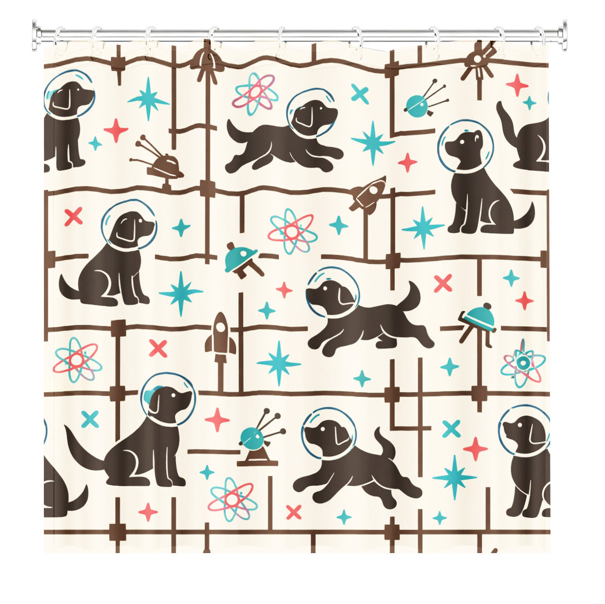 Vintage Geometric Bird Dog Shower Curtain Retro Cartoon Waterproof Bathroom Decor
