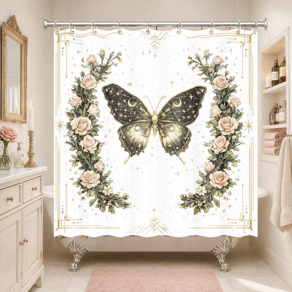 Vintage Celestial Sun Moon Shower Curtain Etched Art Waterproof Home Decor Gift