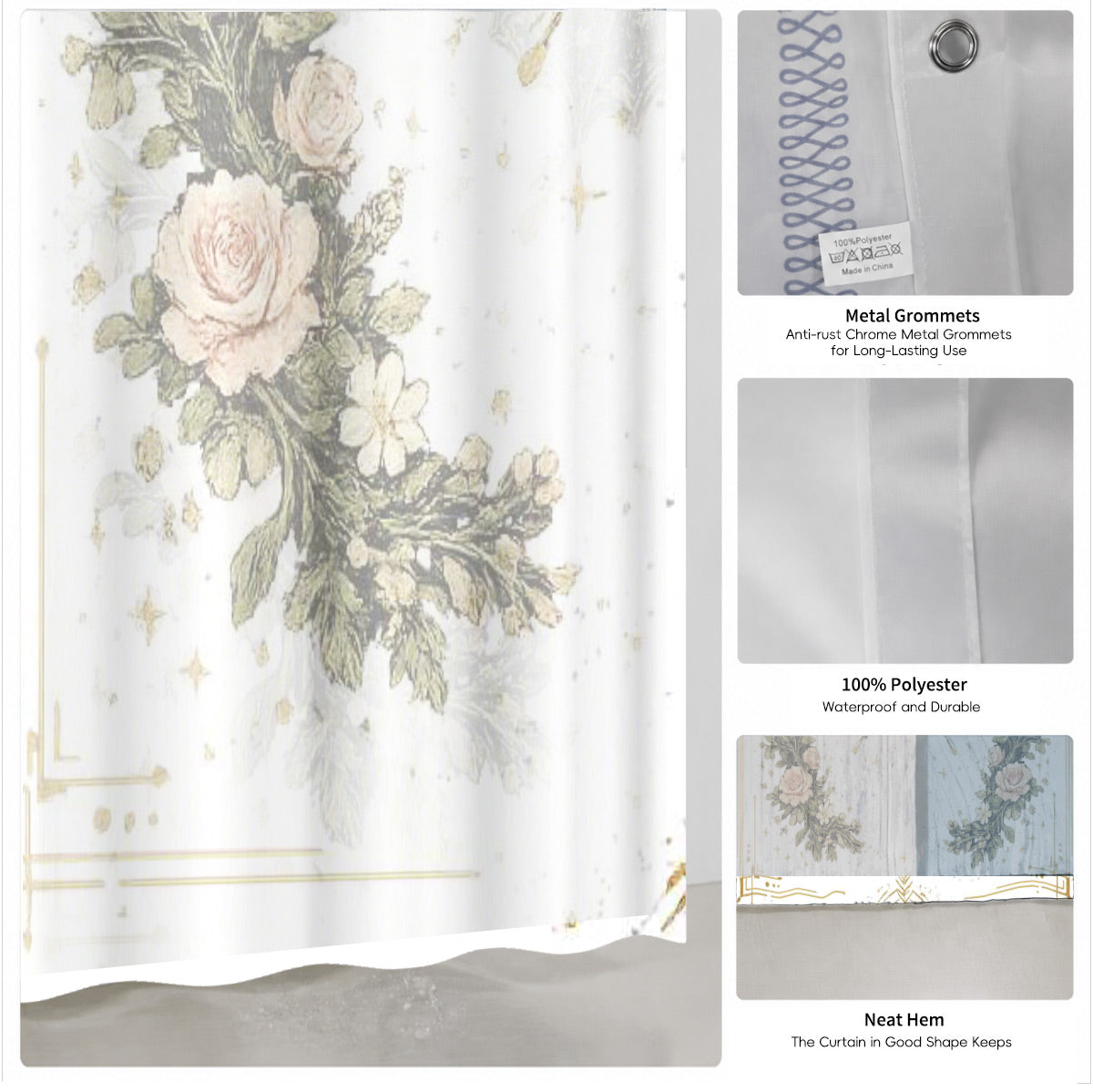 Vintage Celestial Sun Moon Shower Curtain Etched Art Waterproof Home Decor Gift