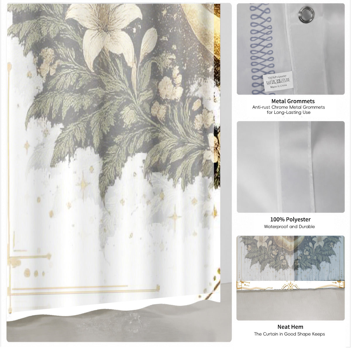 Vintage Celestial Sun Moon Shower Curtain Etched Art Waterproof Home Decor Gift