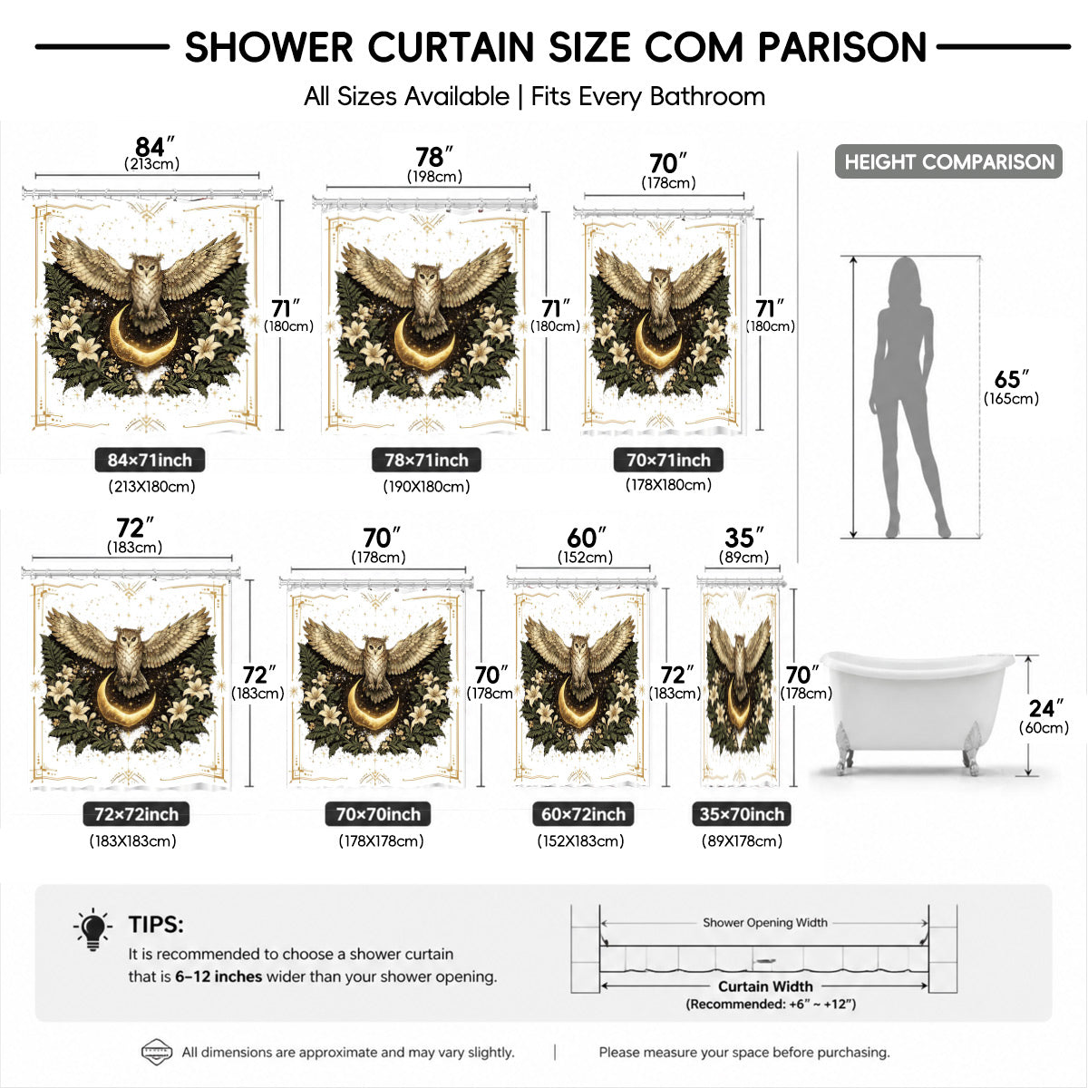 Vintage Celestial Sun Moon Shower Curtain Etched Art Waterproof Home Decor Gift