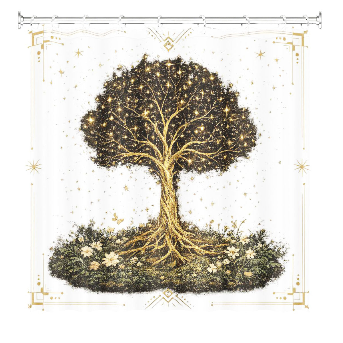 Vintage Celestial Sun Moon Shower Curtain Etched Art Waterproof Home Decor Gift