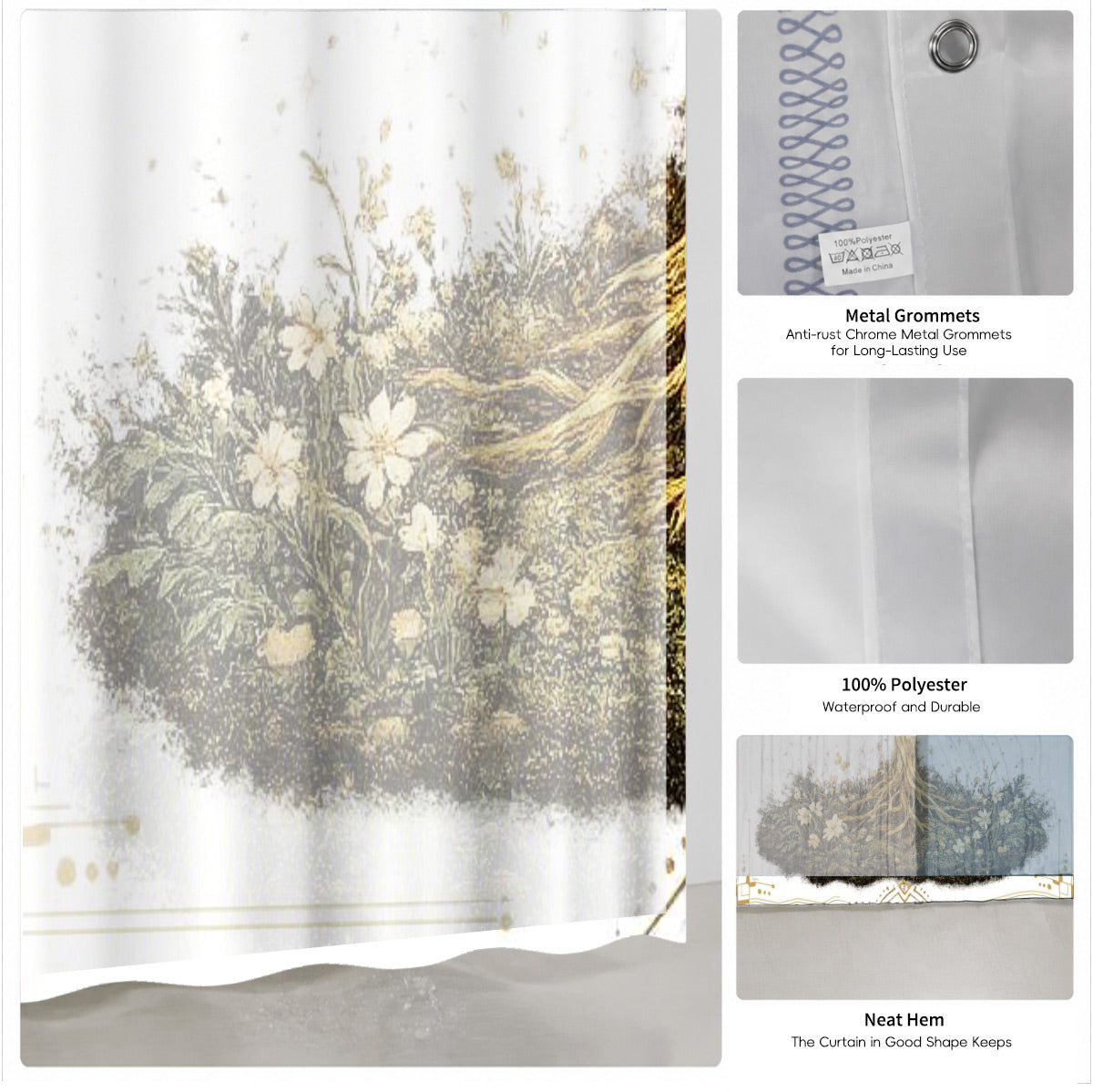 Vintage Celestial Sun Moon Shower Curtain Etched Art Waterproof Home Decor Gift