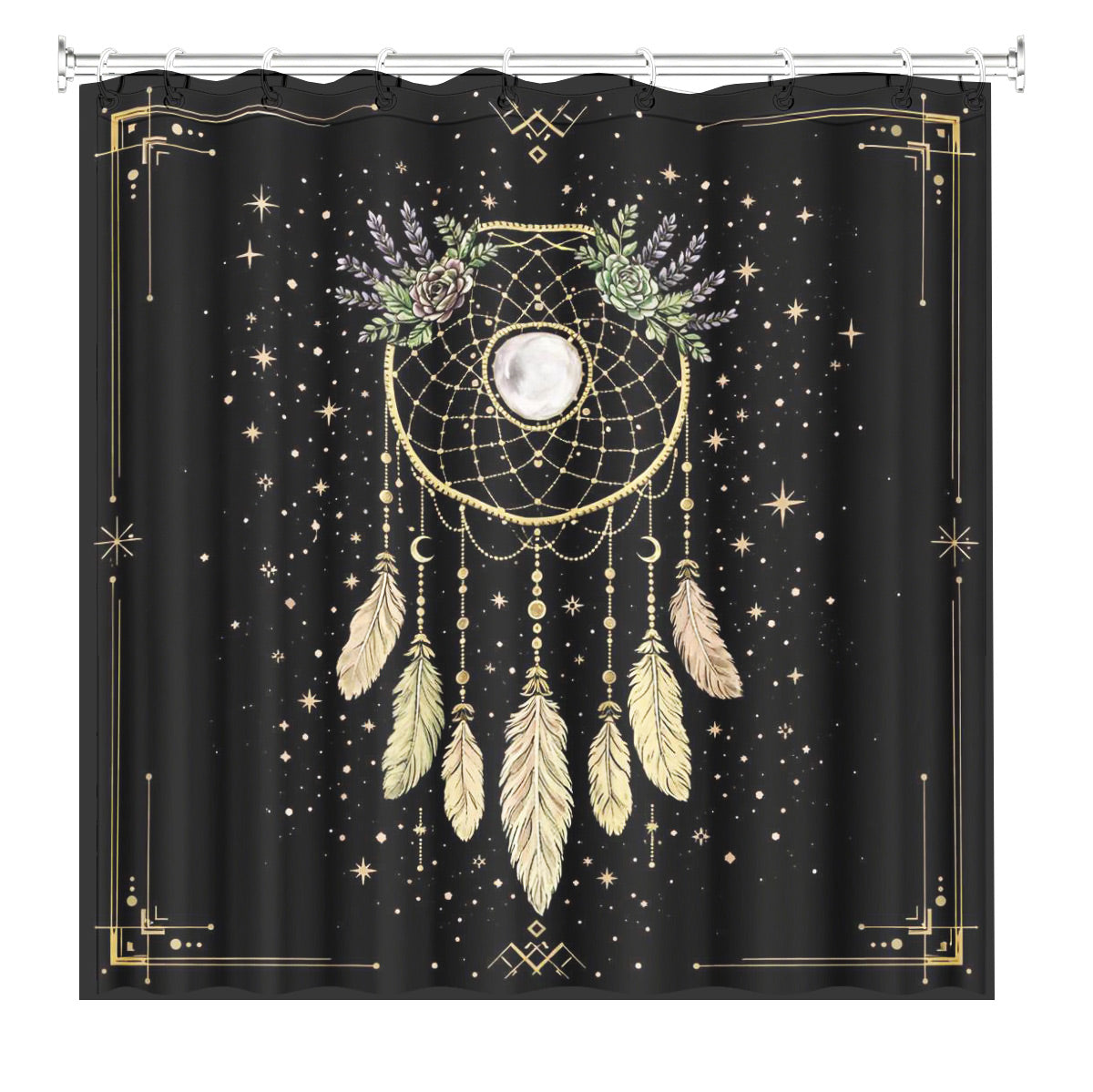 Vintage Celestial Sun Moon Shower Curtain Etched Art Waterproof Home Decor Gift