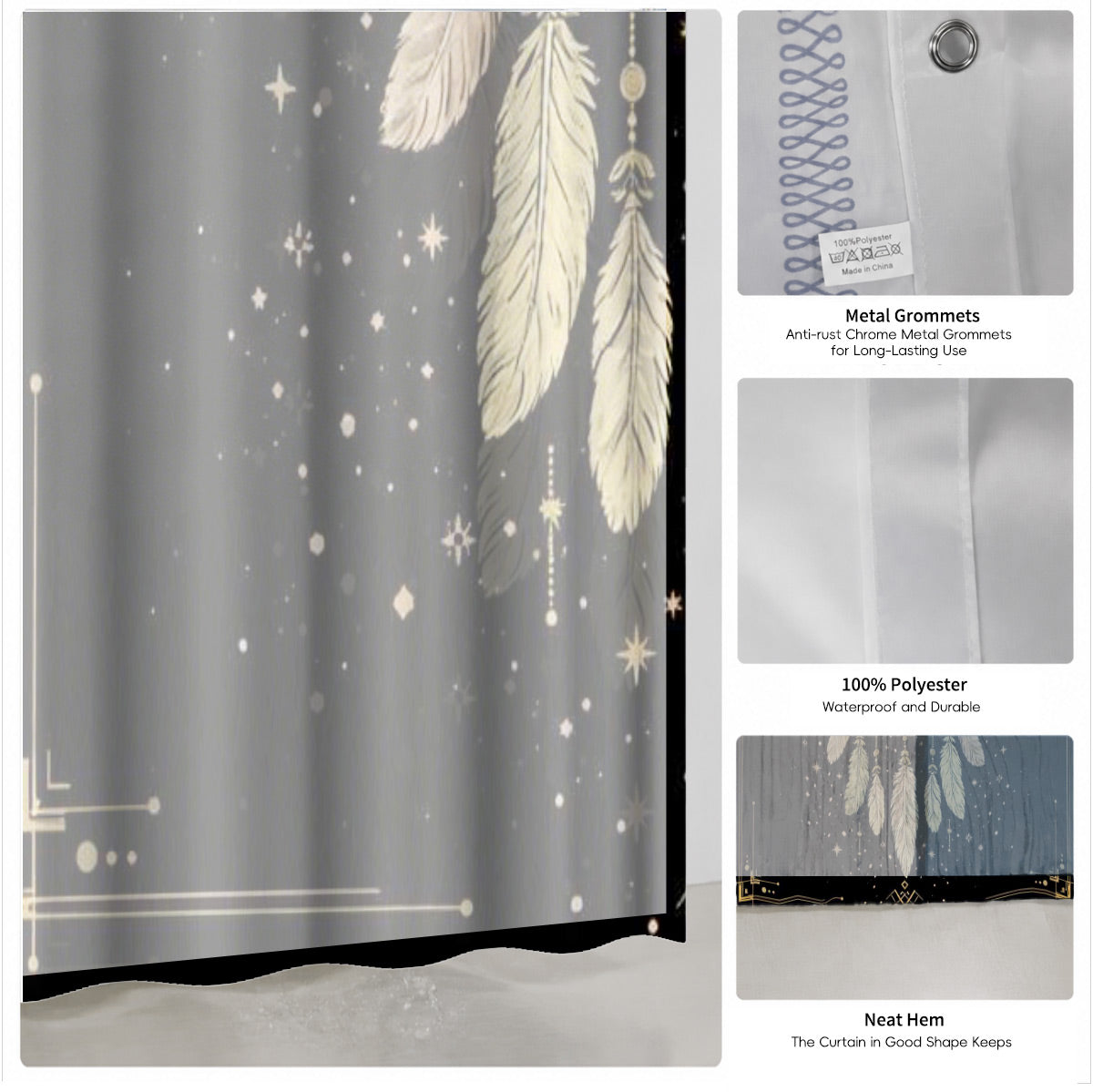 Vintage Celestial Sun Moon Shower Curtain Etched Art Waterproof Home Decor Gift