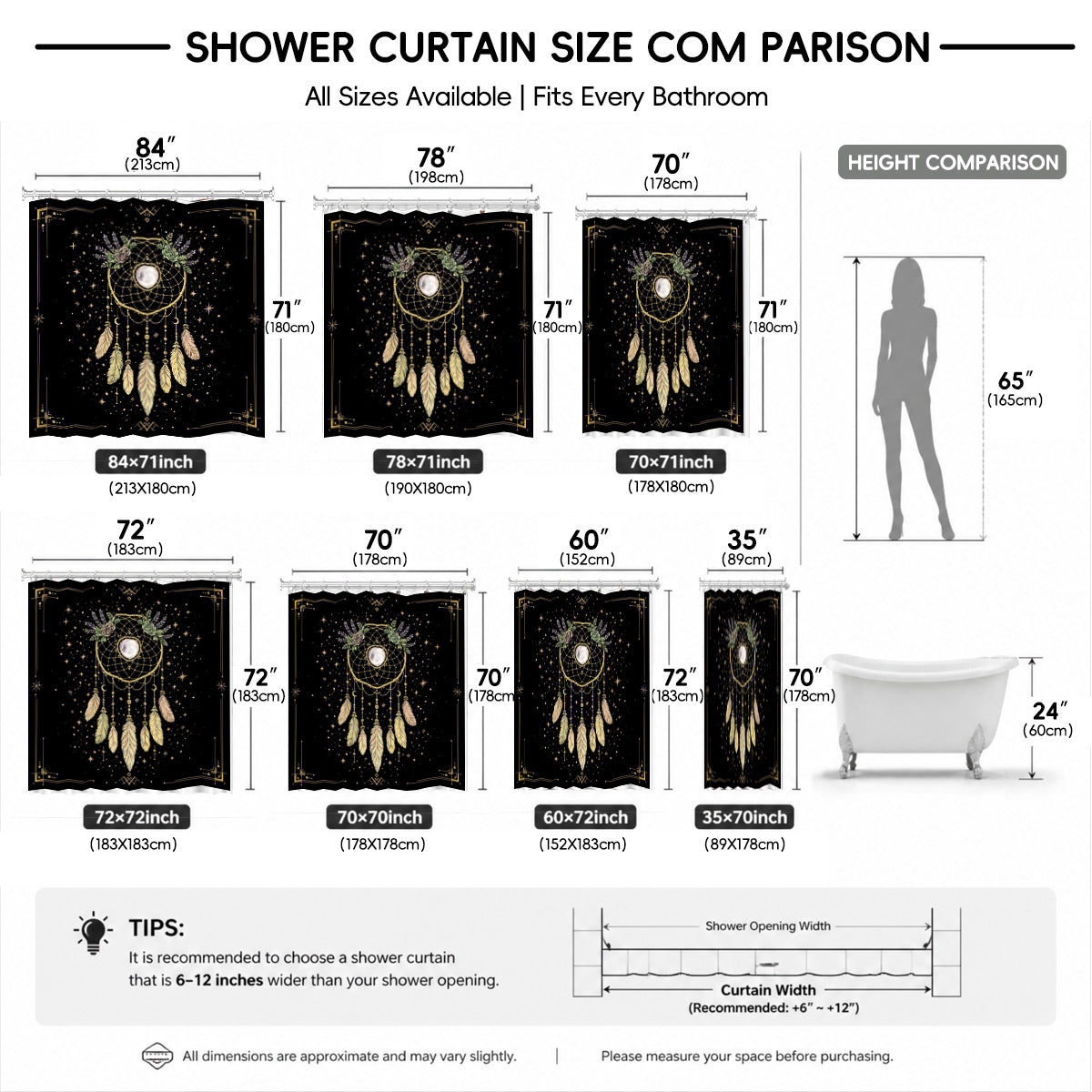 Vintage Celestial Sun Moon Shower Curtain Etched Art Waterproof Home Decor Gift
