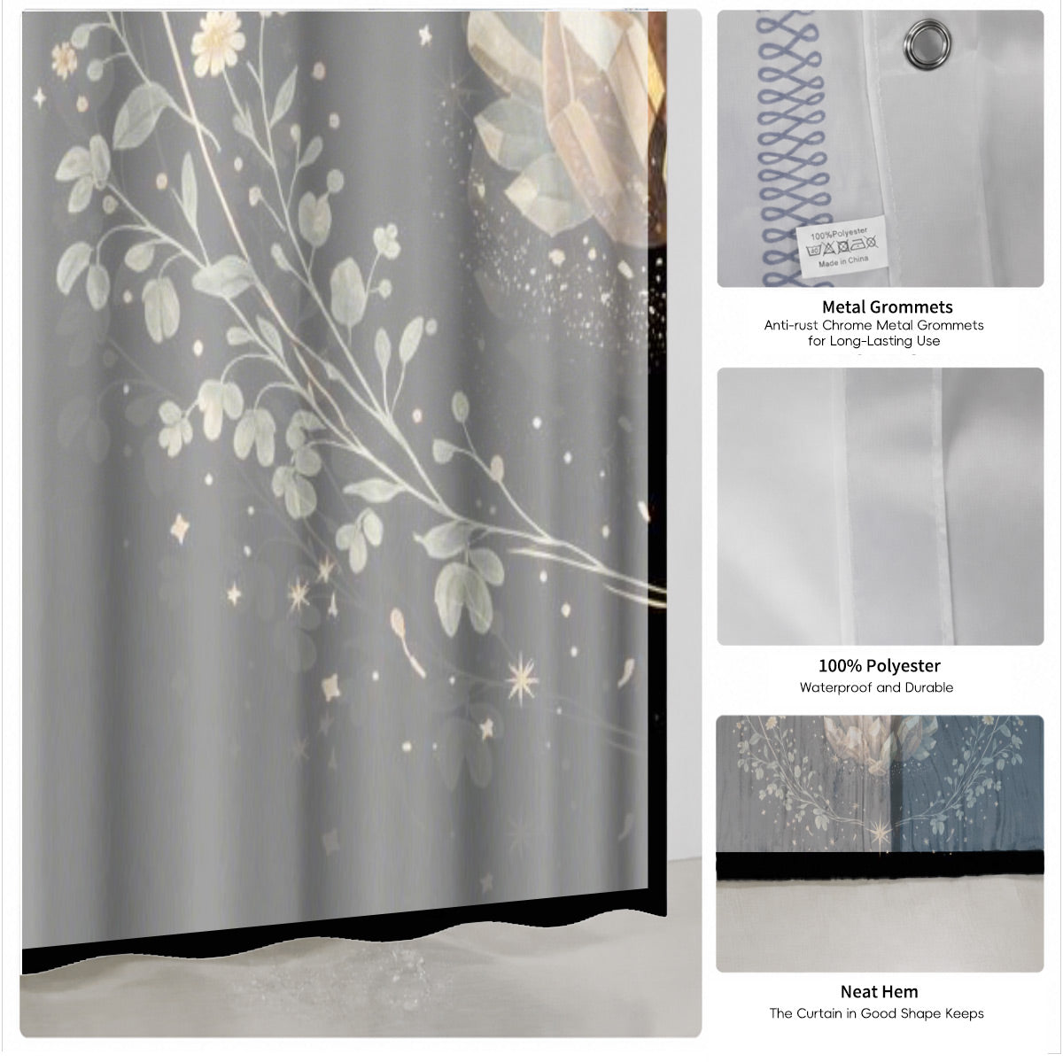 Vintage Celestial Sun Moon Shower Curtain Etched Art Waterproof Home Decor Gift