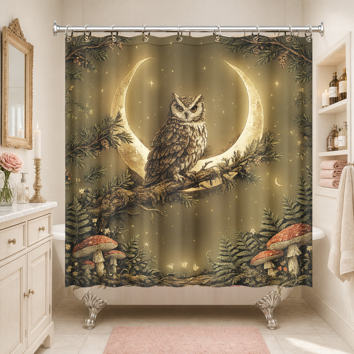 Vintage Etched Forest Shower Curtain Waterproof Celestial Bathroom Decor Gift