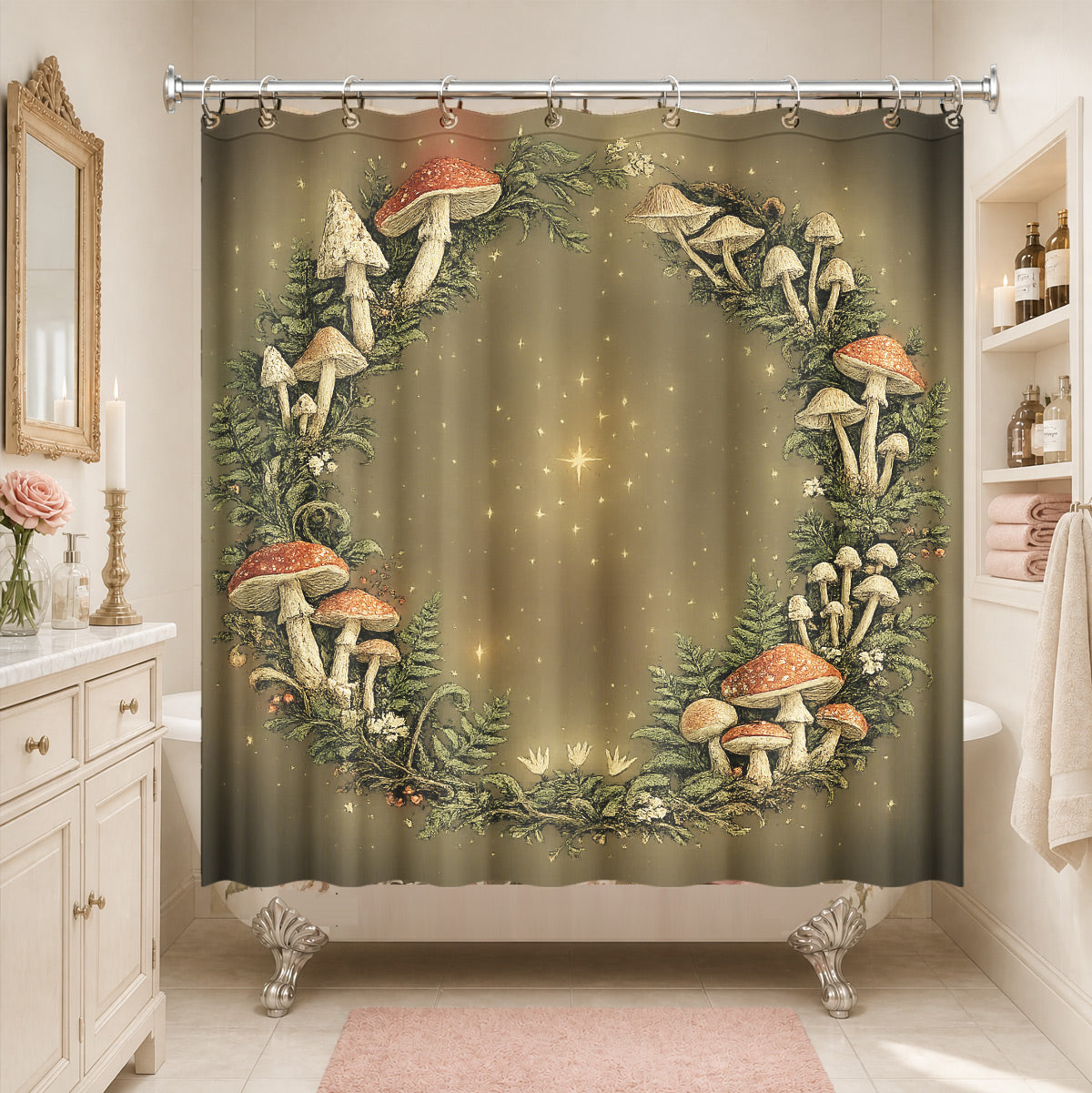 Vintage Etched Forest Shower Curtain Waterproof Celestial Bathroom Decor Gift