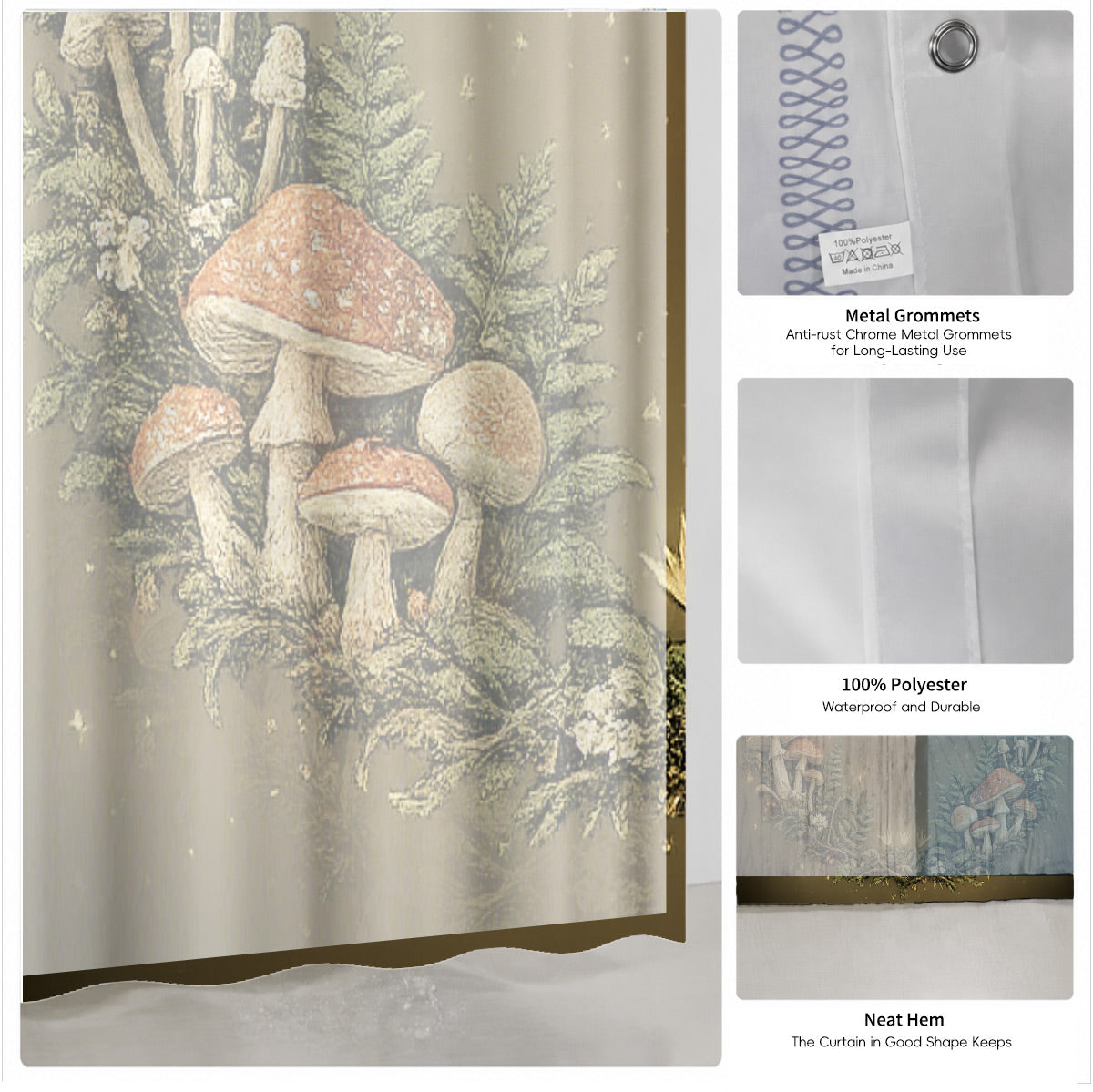 Vintage Etched Forest Shower Curtain Waterproof Celestial Bathroom Decor Gift