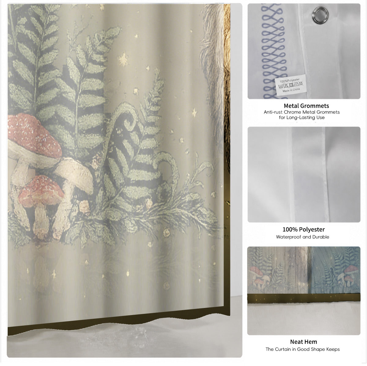 Vintage Etched Forest Shower Curtain Waterproof Celestial Bathroom Decor Gift