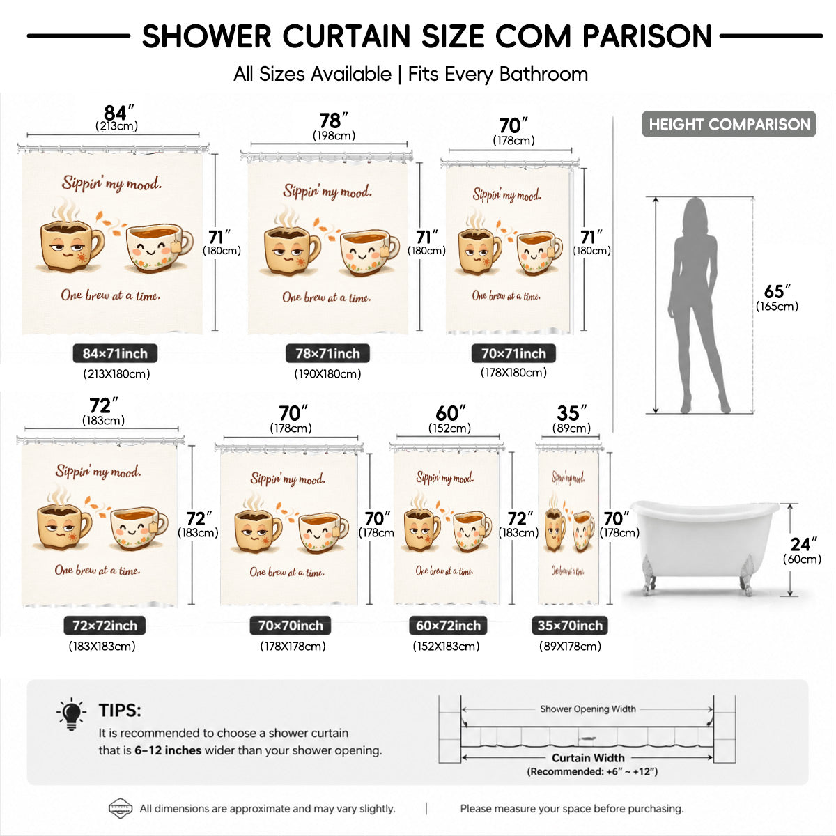 Vintage Coffee Lazy Animal Shower Curtain Cute Waterproof Bathroom Decor Gift