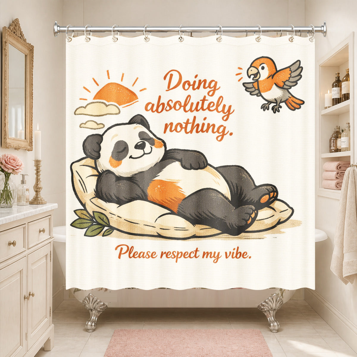 Vintage Coffee Lazy Animal Shower Curtain Cute Waterproof Bathroom Decor Gift