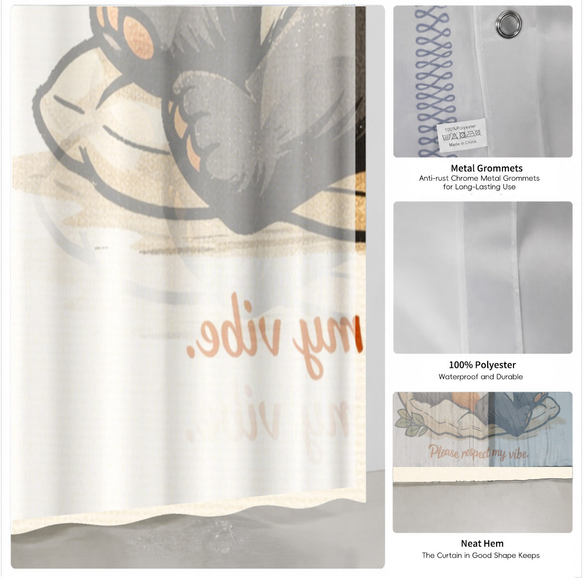 Vintage Coffee Lazy Animal Shower Curtain Cute Waterproof Bathroom Decor Gift