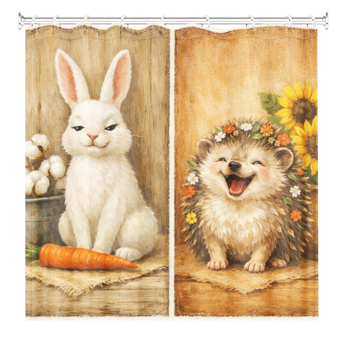 Rustic Farm Animal Shower Curtain Vintage Oil Painting Style Waterproof Bathroom Decor