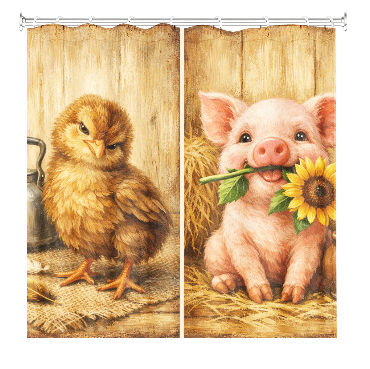 Rustic Farm Animal Shower Curtain Vintage Oil Painting Style Waterproof Bathroom Decor
