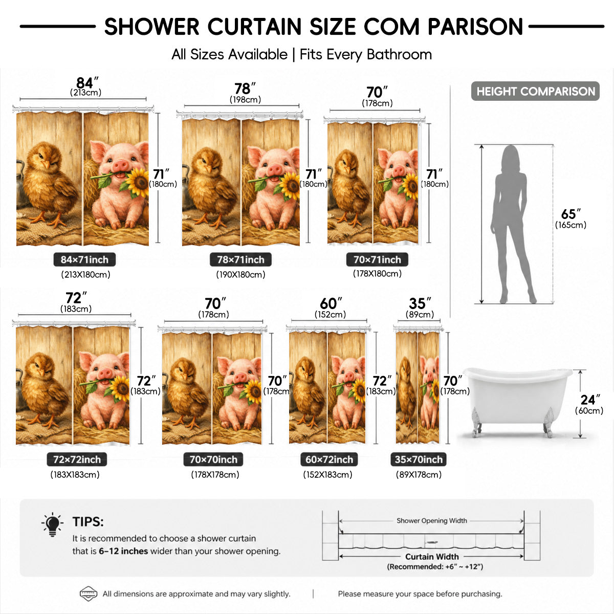 Rustic Farm Animal Shower Curtain Vintage Oil Painting Style Waterproof Bathroom Decor