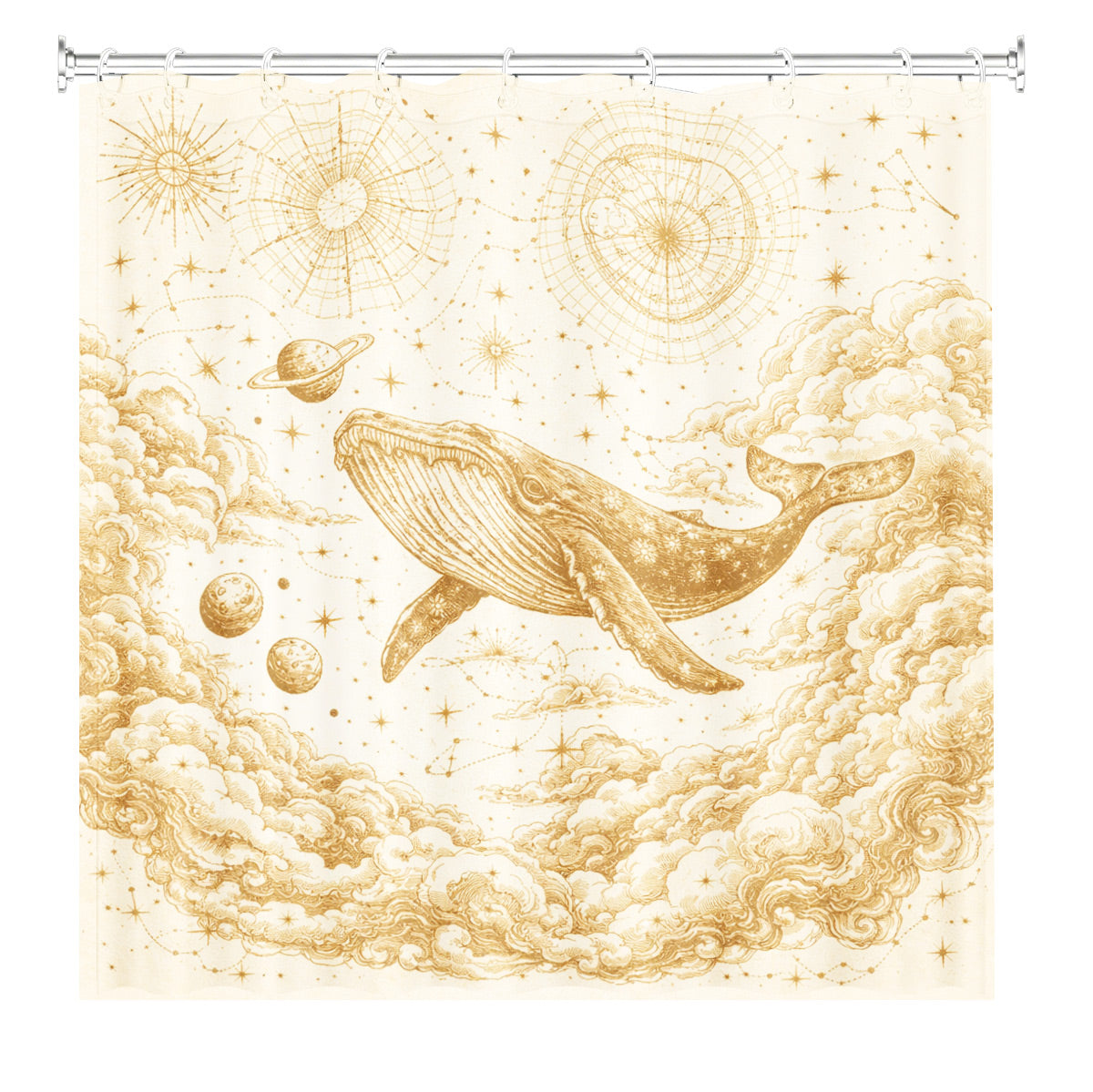 Vintage Space Whale Shower Curtain Etched Astrology Art Waterproof Bathroom Decor