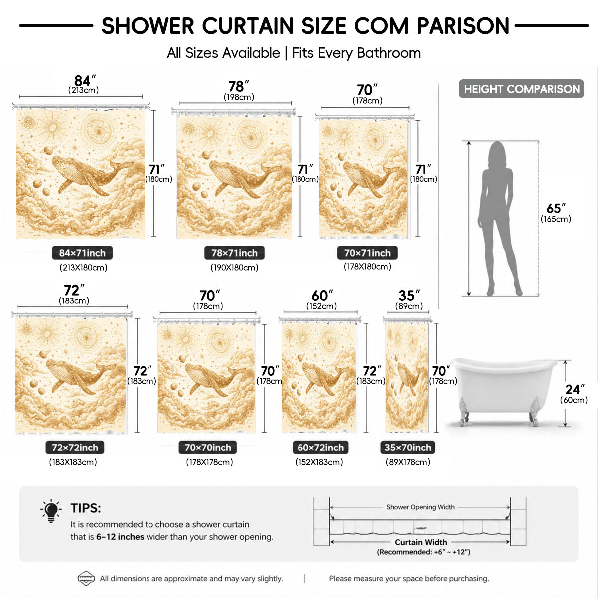 Vintage Space Whale Shower Curtain Etched Astrology Art Waterproof Bathroom Decor