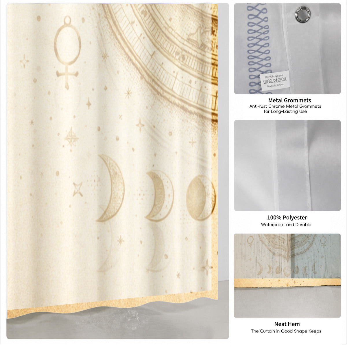 Vintage Space Whale Shower Curtain Etched Astrology Art Waterproof Bathroom Decor