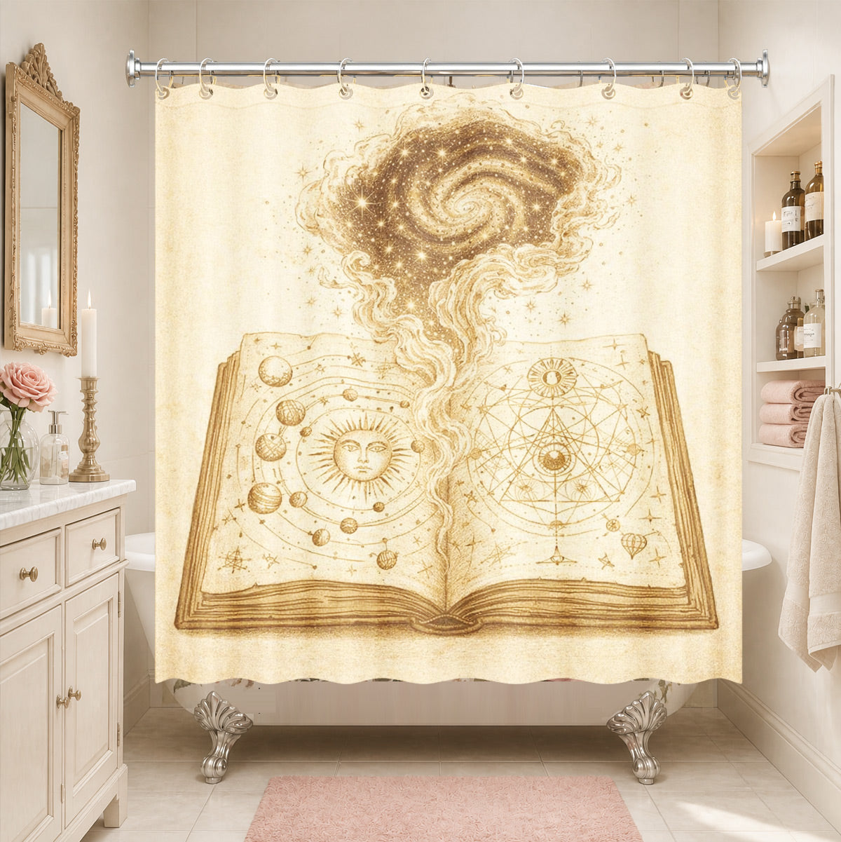 Vintage Space Whale Shower Curtain Etched Astrology Art Waterproof Bathroom Decor