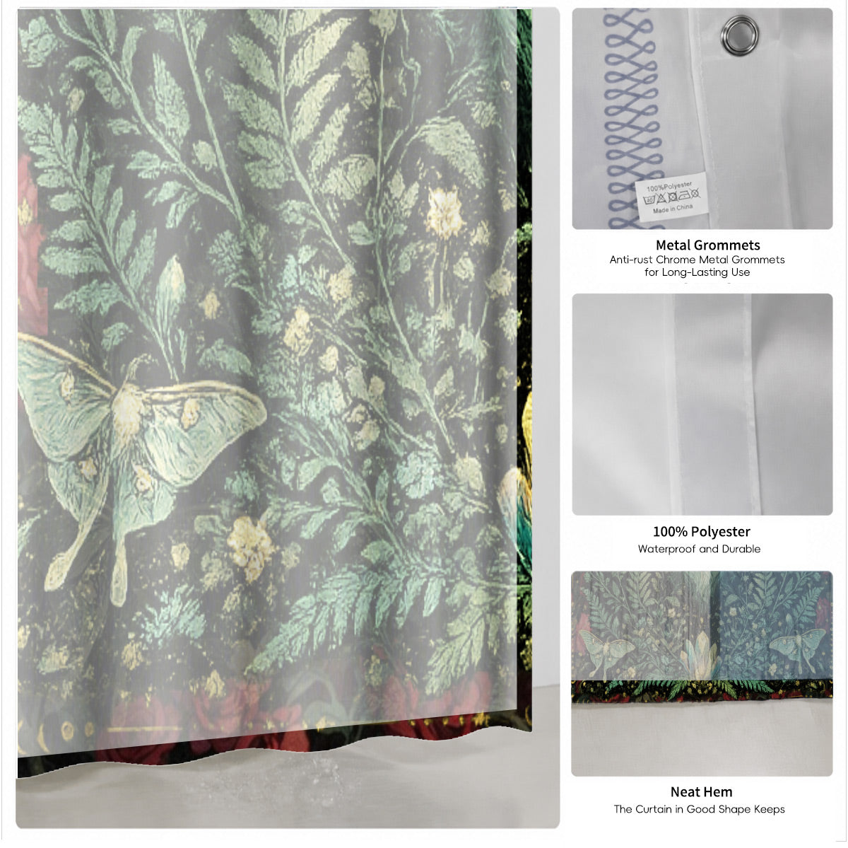 Mystical Forest Deer Shower Curtain Vintage Celestial Bathroom Decor