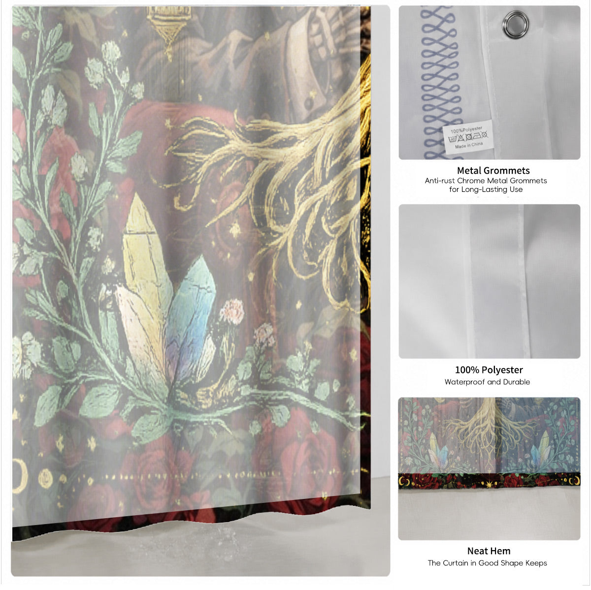 Mystical Nine Tailed Fox Shower Curtain Vintage Celestial Bath Decor