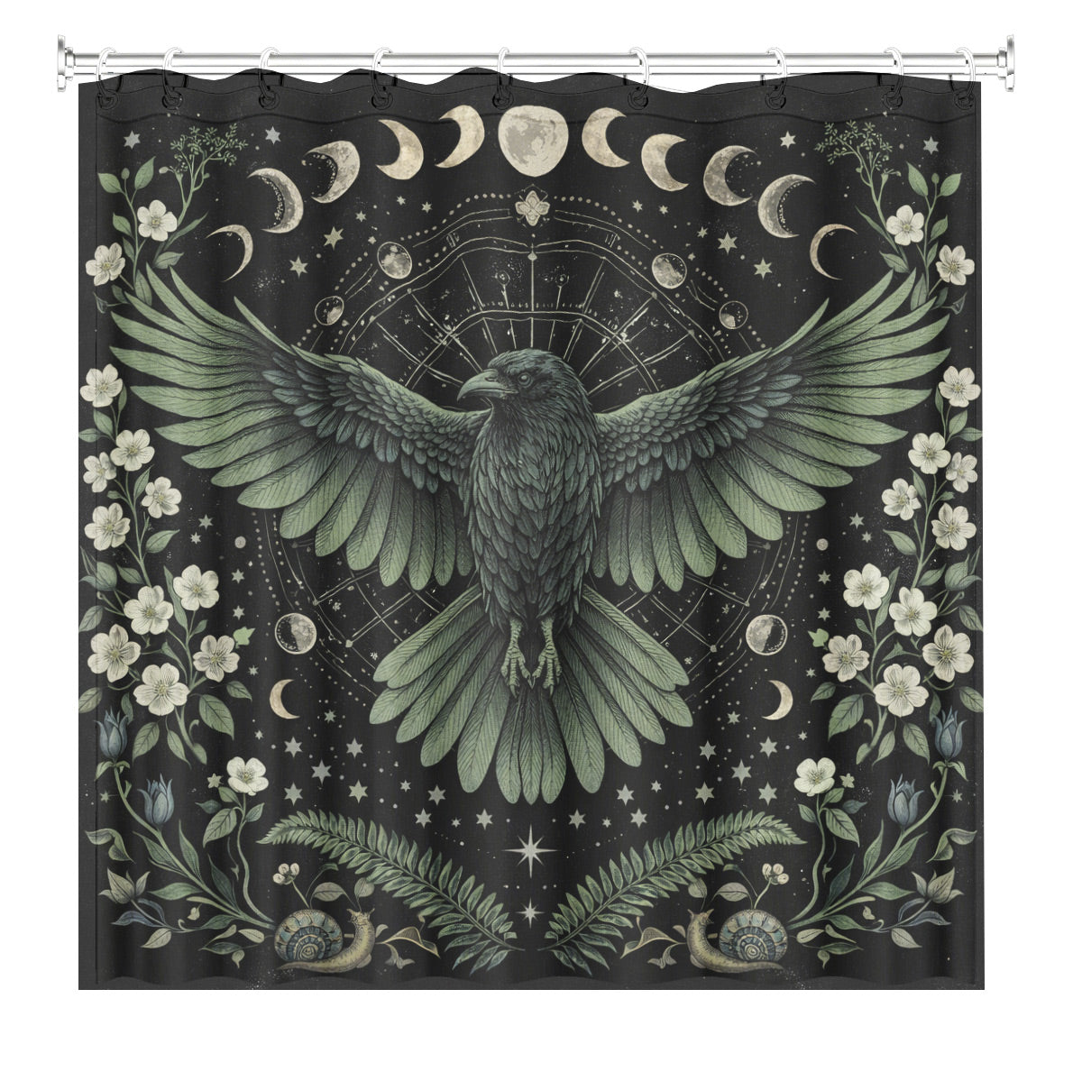 Mystical Nine Tailed Fox Shower Curtain Vintage Celestial Bath Decor